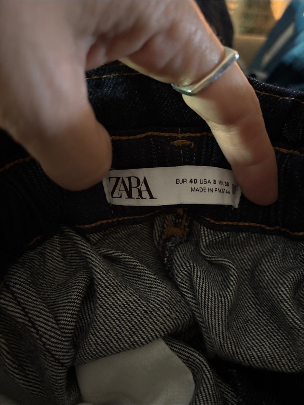 Zara Dark Blue Denim Paperbag Waist Jeans with Brown Belt - Picture 3 of 3